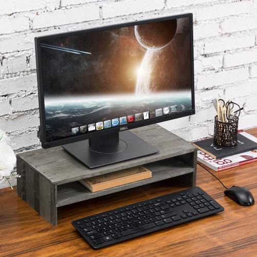 Rustic Barnwood Gray Wood Computer Monitor Stand - MyGift