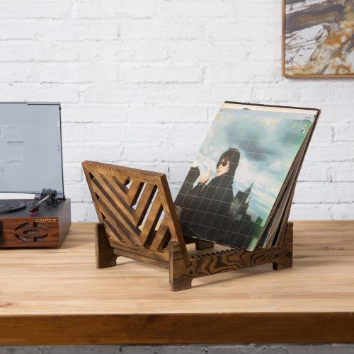 Vintage Dark Brown Wood Vinyl Record Holder