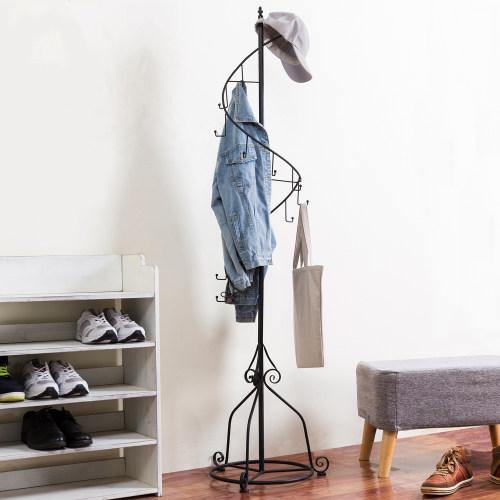 Elegant Black Metal 14 Hook Spiral Coat Hanger Stand