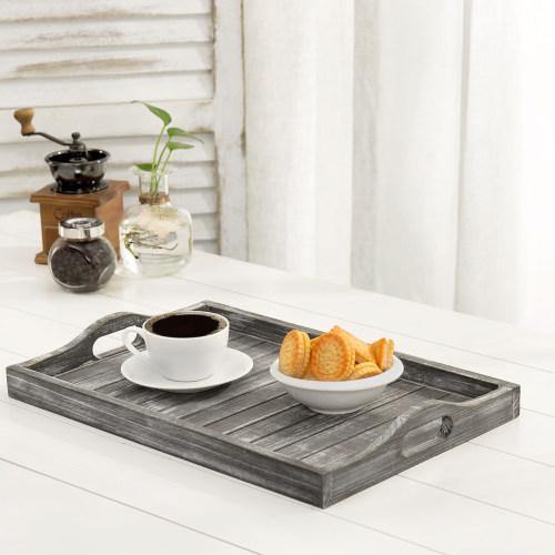 Rustic Gray Whitewashed Wood Serving Tray