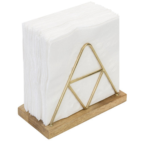 Triangle Napkin Holder w/ Brass Metal & Mango Wood-MyGift