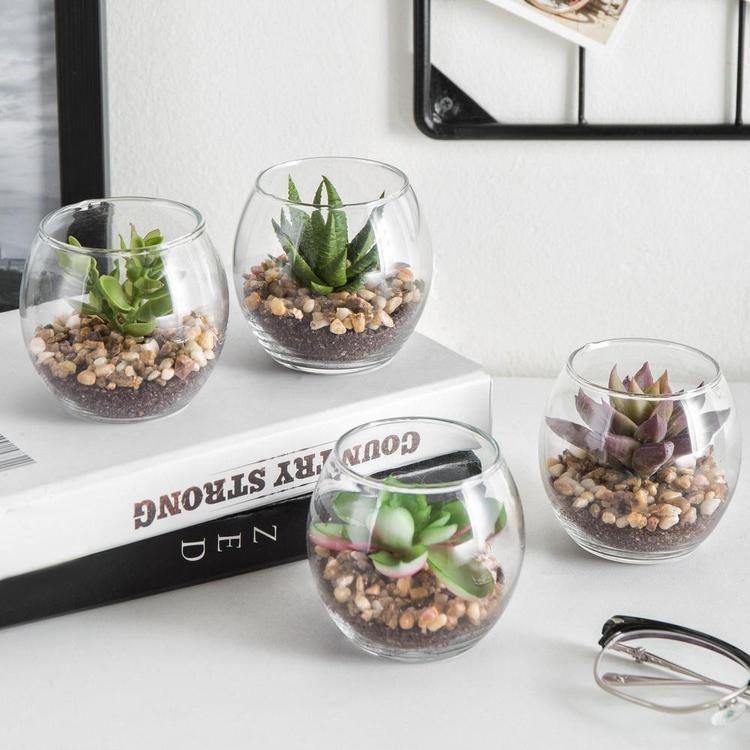 Mini Clear Artificial Plant Glass Display Vases, Set of 4