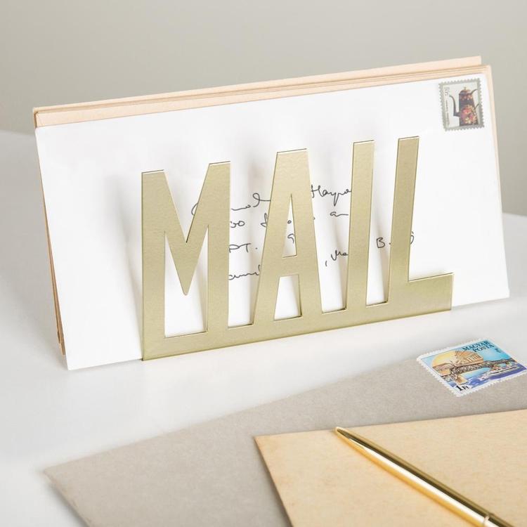 Modern Brass-Tone Metal Cutout-Design MAIL Holder