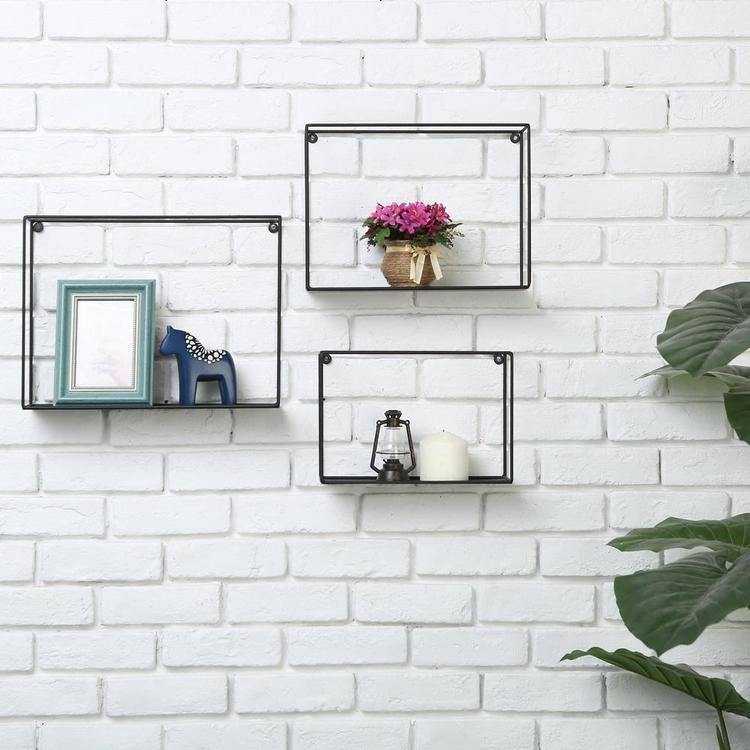 Modern Metal Wire Frame Shadow Boxes, Black, Set of 3
