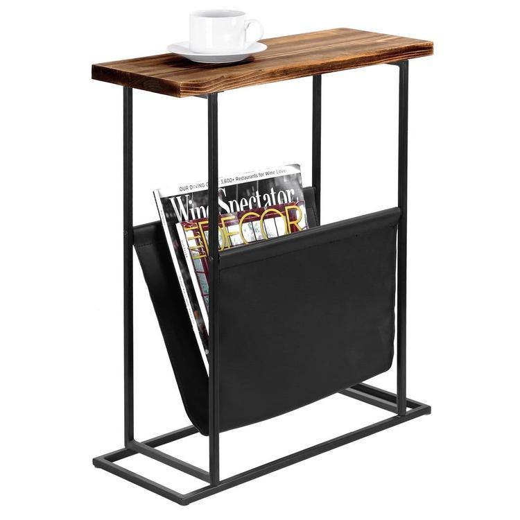 Modern Wood & Metal End Table with Magazine Holder Sling - MyGift