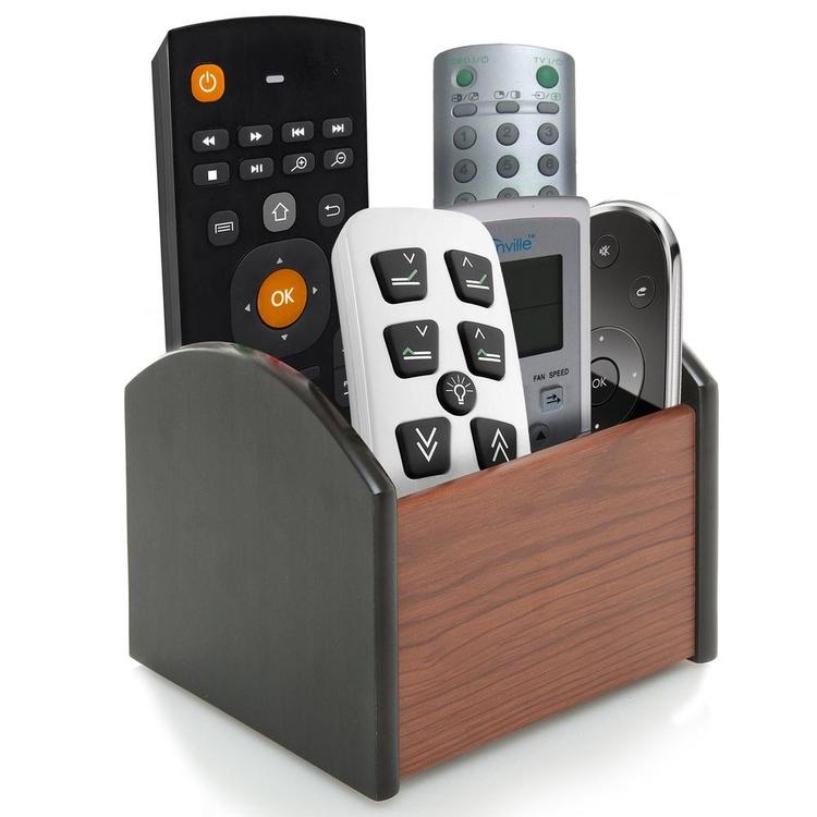 Revolving Remote Control Caddy Wood Organizer