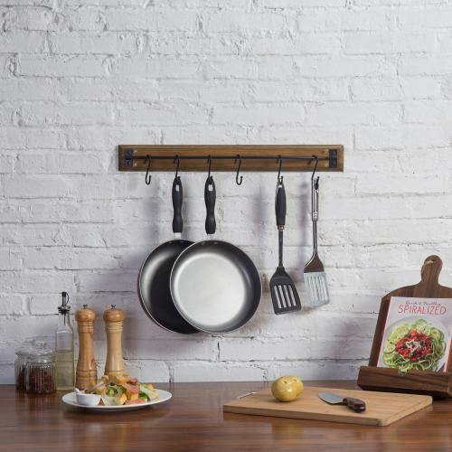 Rustic Brown Wood Pot & Pan Organizer Rack