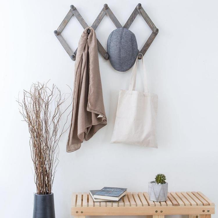 Rustic Gray Wood Expandable Accordion Coat Rack