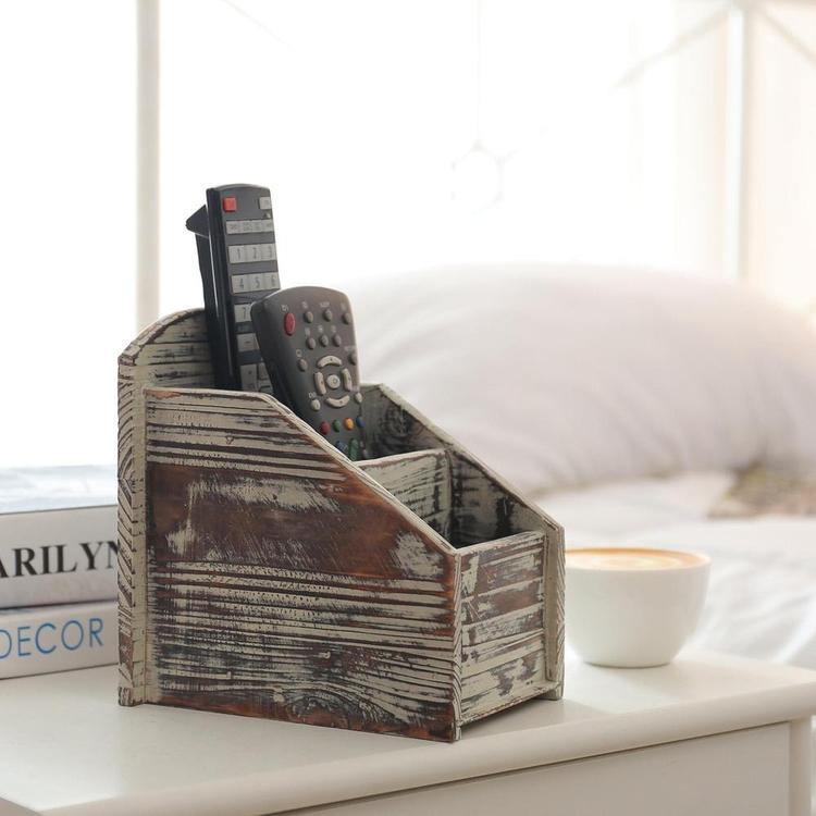 Rustic Torched Wood Remote Control Holder