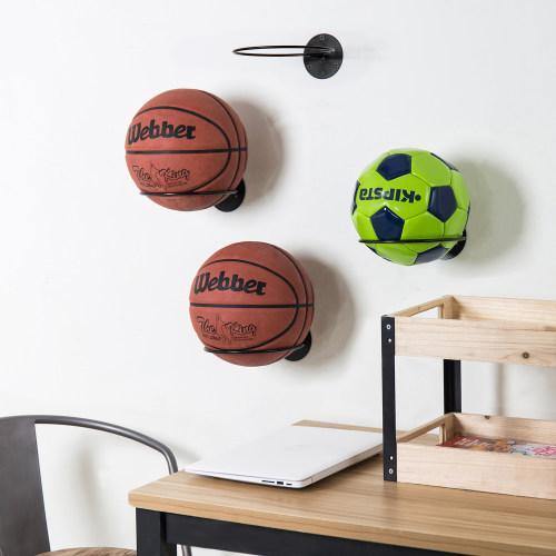 Set of 4 Black Metal Wall-Mounted Sports Ball Holder Rack
