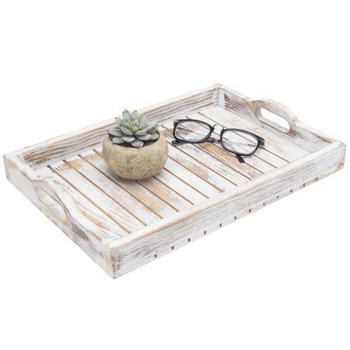 Shabby Chic Whitewashed Wood Serving Tray
