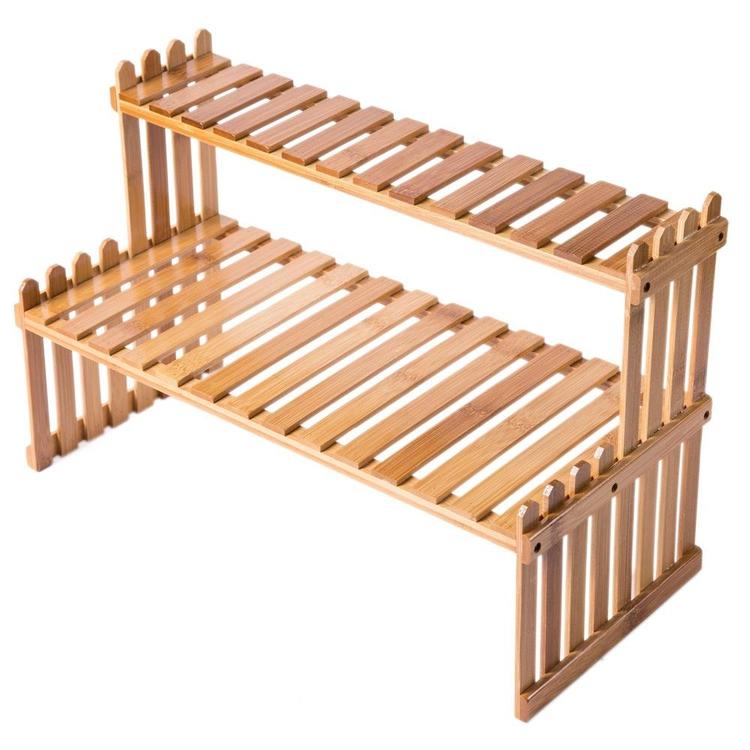 2 Tier Tabletop Natural Bamboo Plant Stand, Brown - MyGift Enterprise LLC