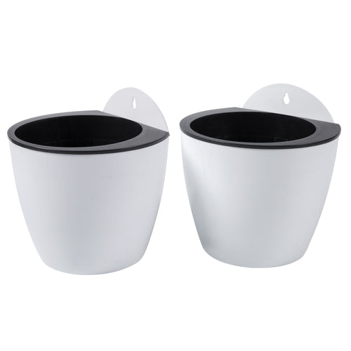 Wall Mounted Self Watering White Planter Pots, Set of 2-MyGift