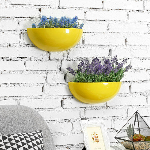 Yellow Ceramic Wall Mounted Hanging Planter, Set of 2
