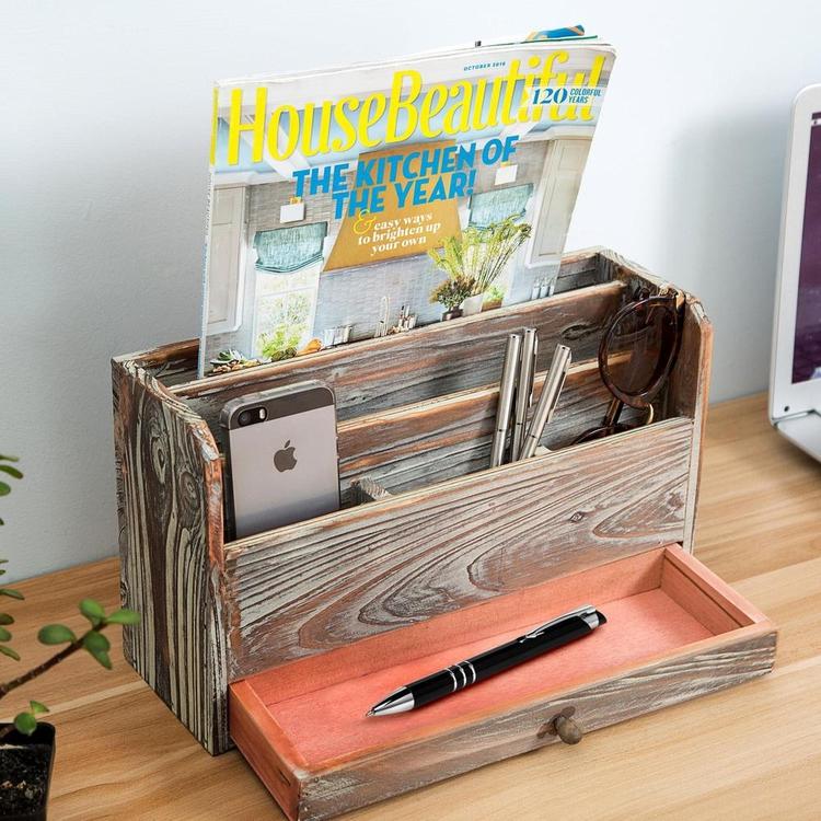 Torched Wood Desktop Organizer