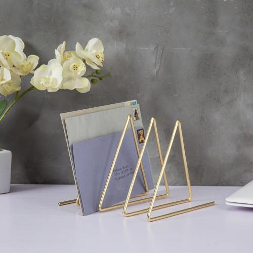 Triangular Brass Tone Wire Magazine/Mail/File Sorter