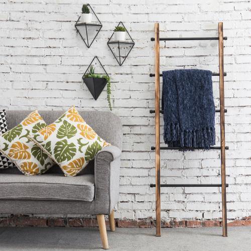 Urban Rustic Wall-Leaning Wood & Metal Blanket Ladder