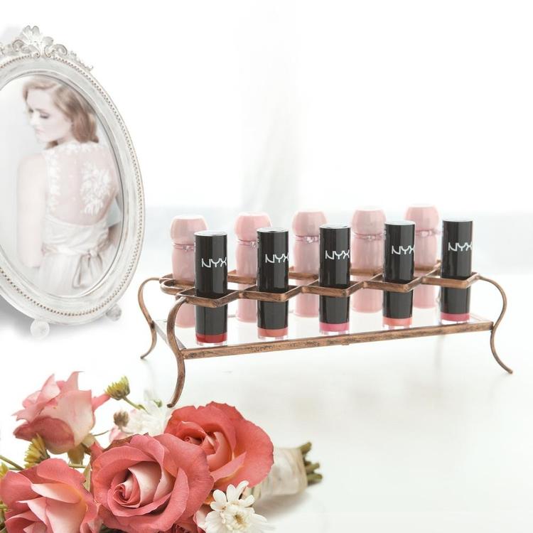 Vintage 10-Slot Rose Gold-Tone Lipstick/Makeup Holder