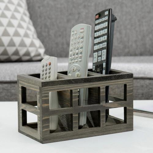 Vintage Gray Solid Wood Remote Control Organizer