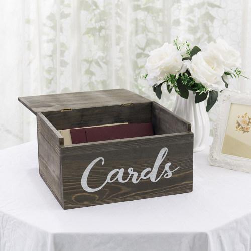 Vintage Gray Wood Wedding Card Box with Lid