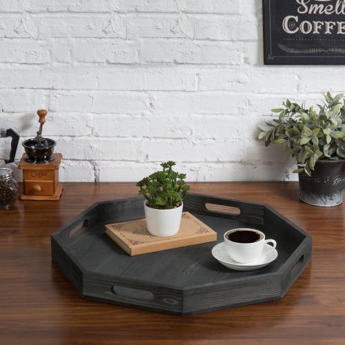 Vintage Grey Wood Octagonal Serving Tray