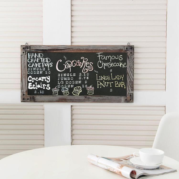 Wall Mounted Torched Wood Vertical Frame Erasable Chalkboard Sign - MyGift Enterprise LLC