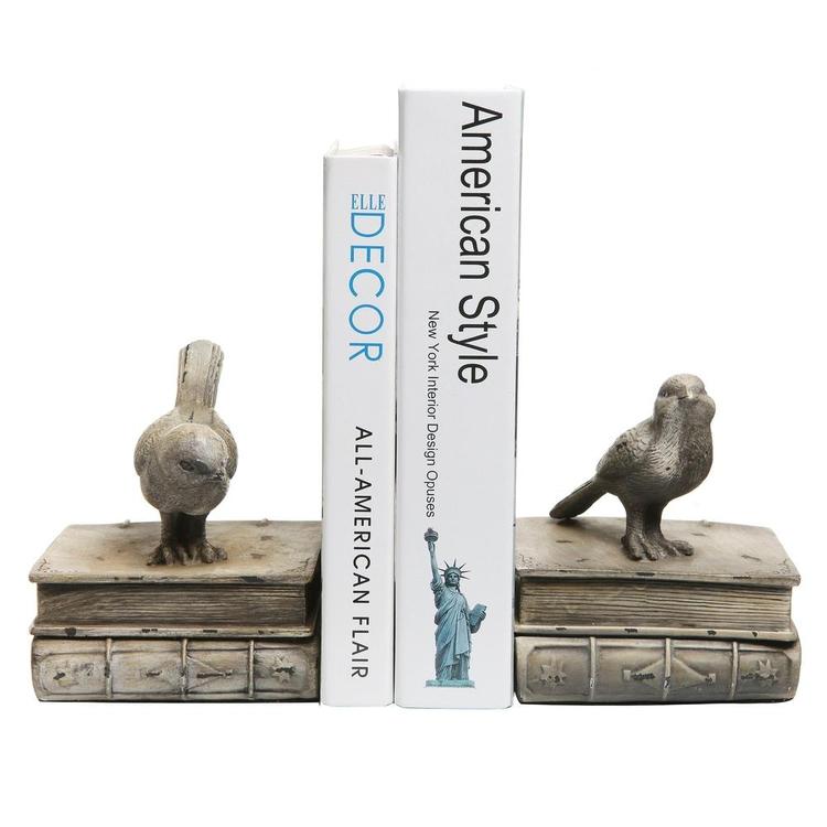 Decorative Birds & Books Design Ceramic Bookshelf Bookends / Paper Weights - MyGift Enterprise LLC