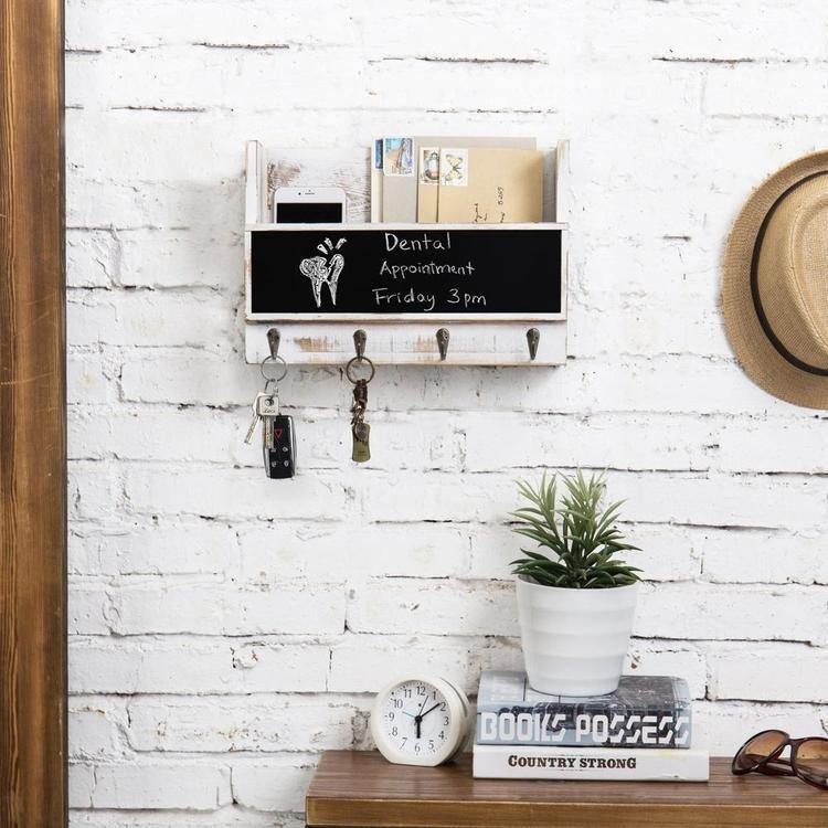 Whitewashed Wall-Mounted Mail Holder