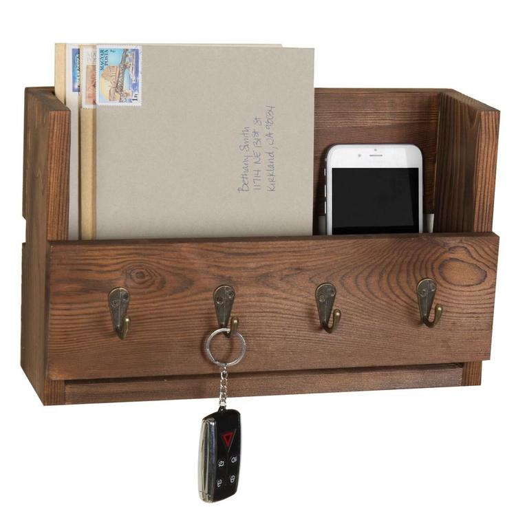 Wooden Mail Organizer Entryway Rack, Brown